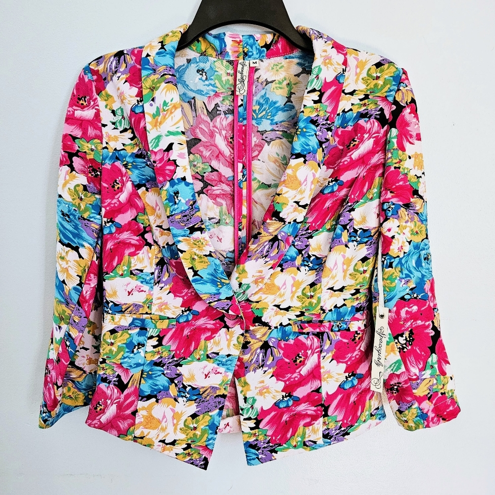 5/$30 NWT SpaceGirlz Bright Floral Stretchy Cropped Business Casual Blazer Sz M